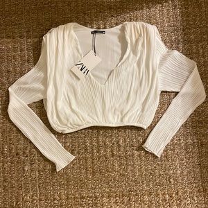 Zara White Pleated Crop Top